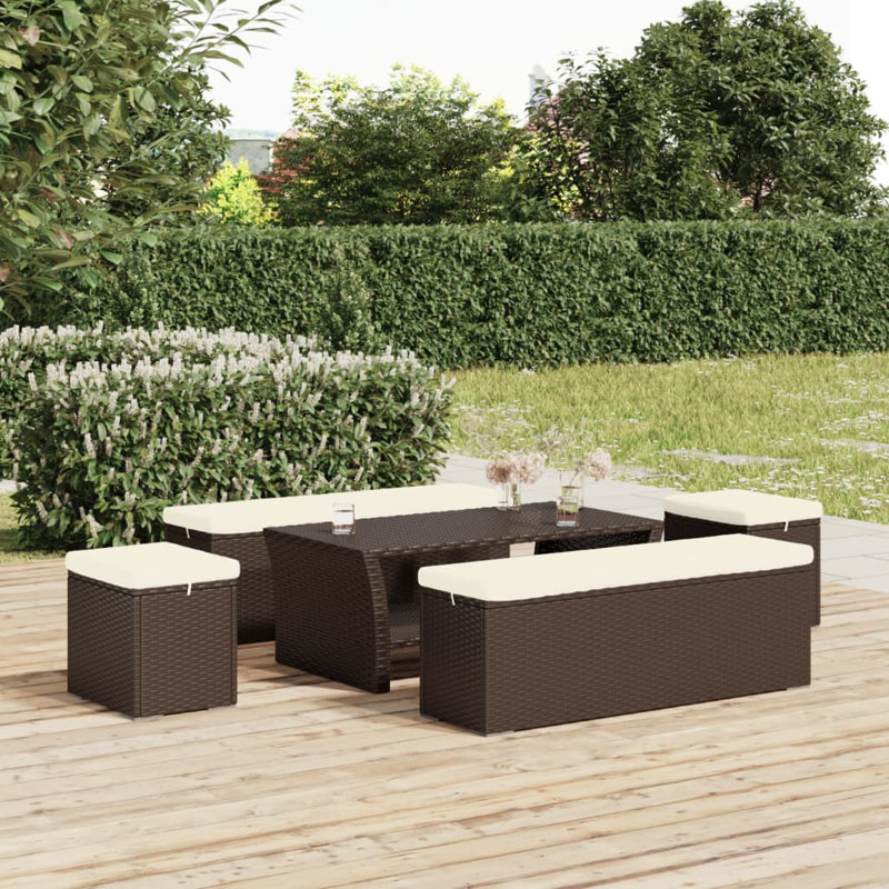Upholstered Outdoor Ottoman, Brun