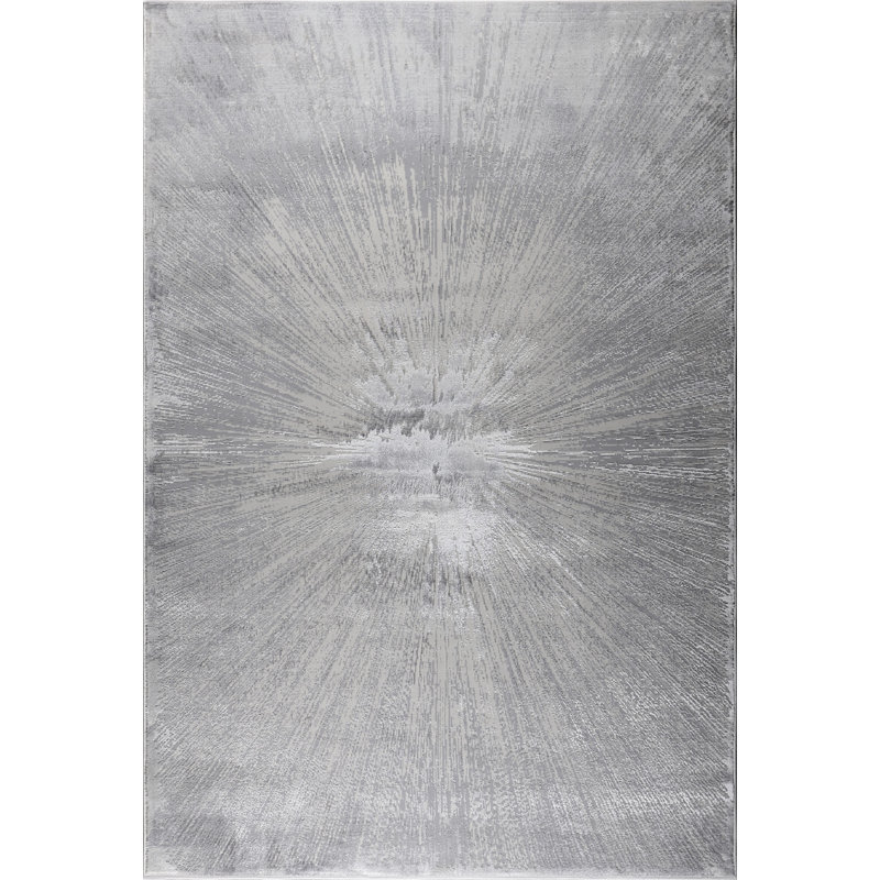 Tapis gris contemporain à motif abstrait Carl Collection, Rectangle 5 pi 2 po x 7 pi 5 po