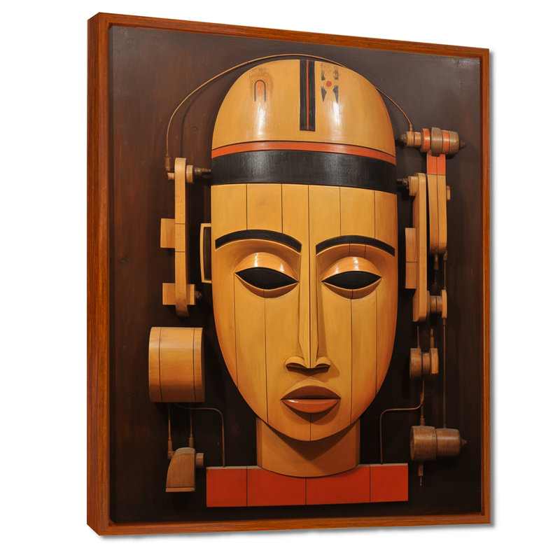 Portrait de masque de bois africain - Art mural africain, H 20 po x l 12 po x P 1 po, Toile avec cadre flottant noir