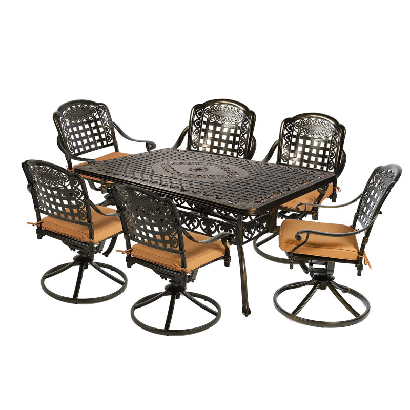 6 - Person Patio Dining Set with Rectangular Table , Cushions Included, Khaki