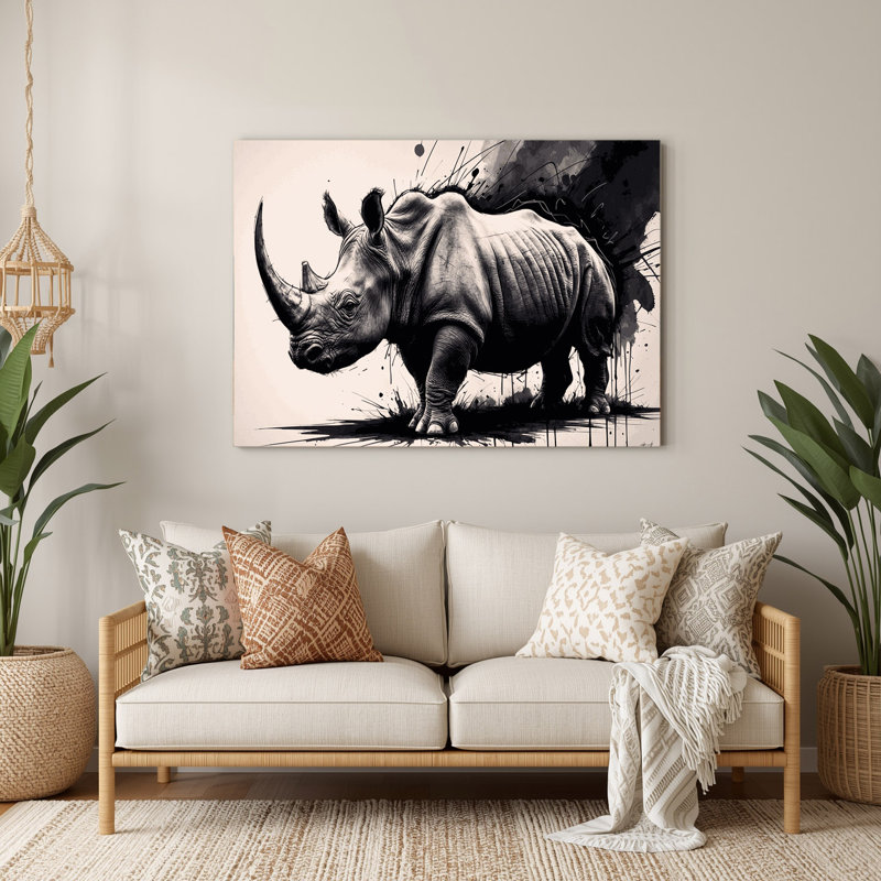 Wildlife Black Rhino Beige Metal Wall Art, 20" H x 30" W