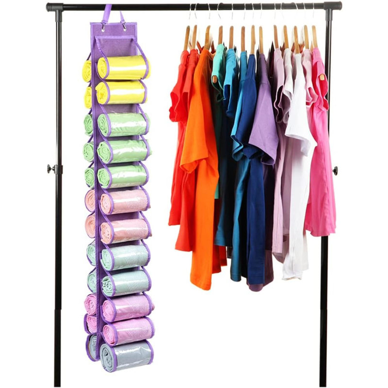Legging Storage Bag Storage Hanger Can Holds 24 Leggings Or Shirts Jeans Compartment Storage Hanger, Foldable Leggings Organizer Clothes Portable Closets Roll Holder, L