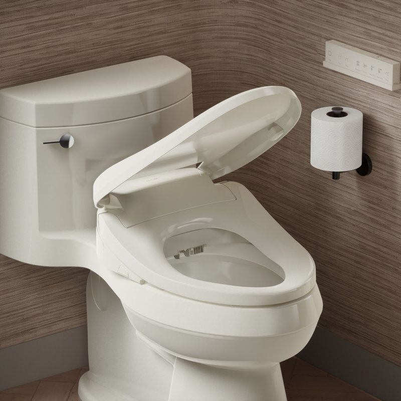 Siège de toilette de bidet allongé PureWash E820, bidet chauffé pour toilettes existantes avec télécommande, Biscuit
