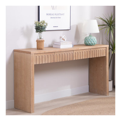 Console moderne à 4 tiroirs - Table d'entrée de 59,2 po en bois naturel