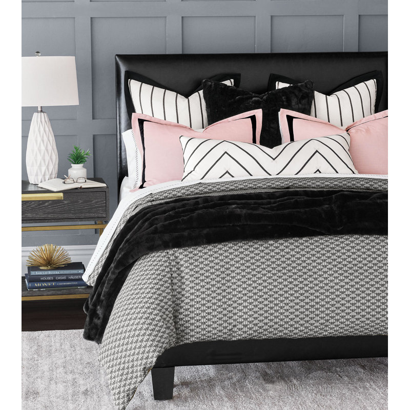 Percival White and Black Chevron Linen Blend Lumbar Pillow