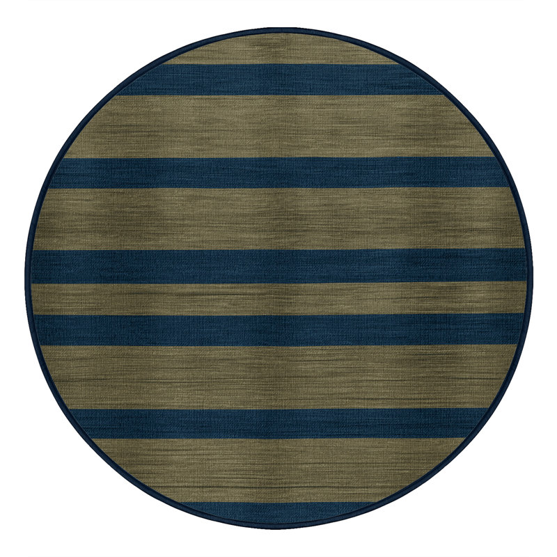 Tapis bleu à rayures horizontales lavable à la machine, Rond 8 pi