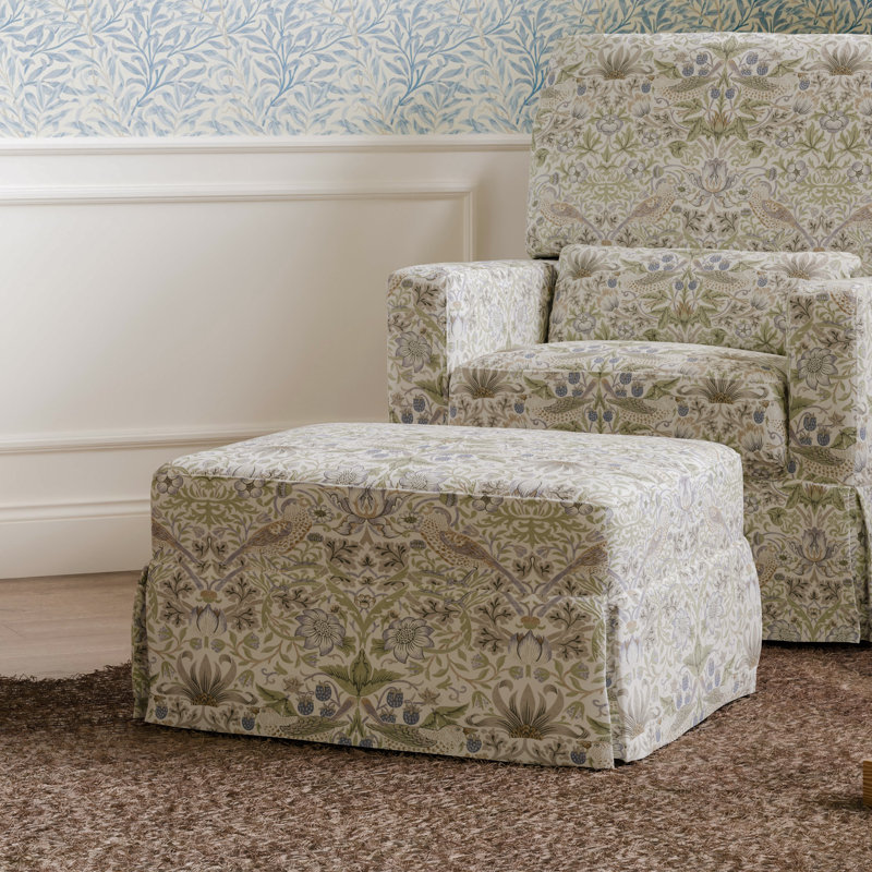 Morris & Co. x Namesake Crawford Gliding Ottoman, Strawberry Thief in Fig & Thyme