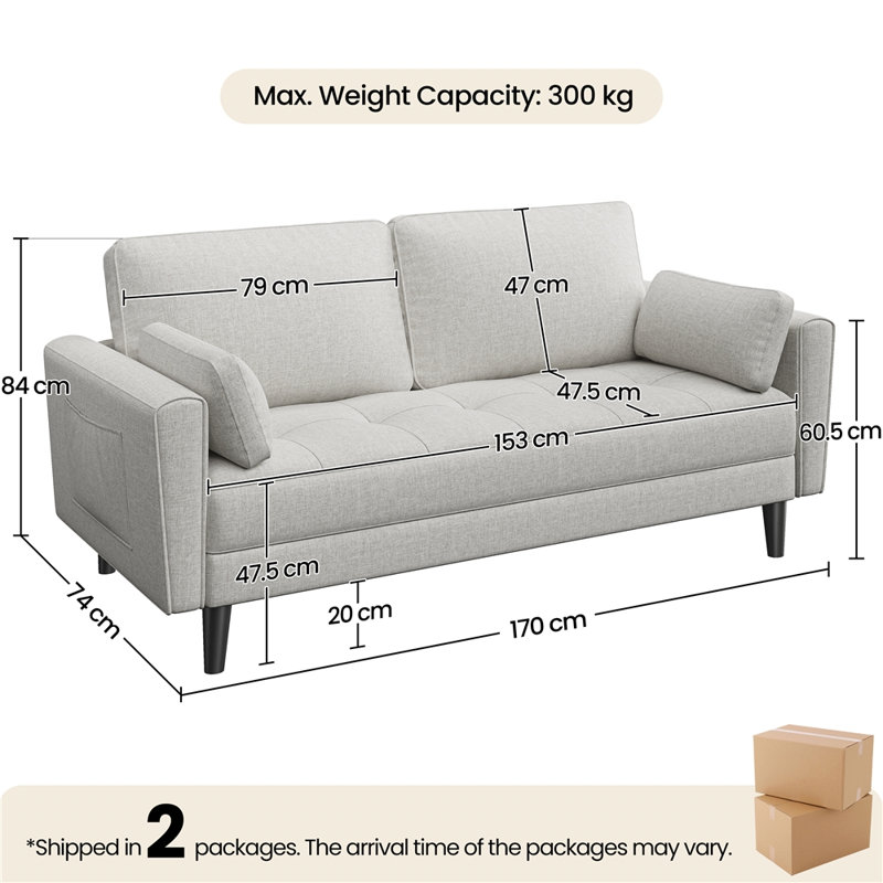 2 Seater Linen Loveseat, Griege