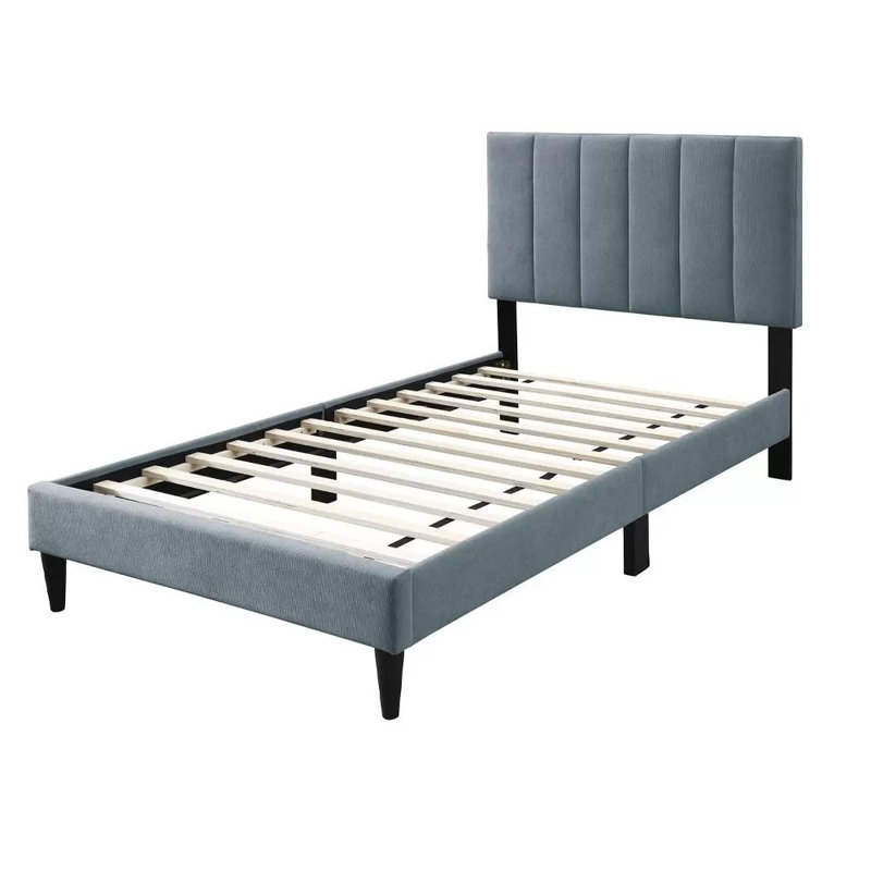 Lit simple tapissier en tissu brossé, gris