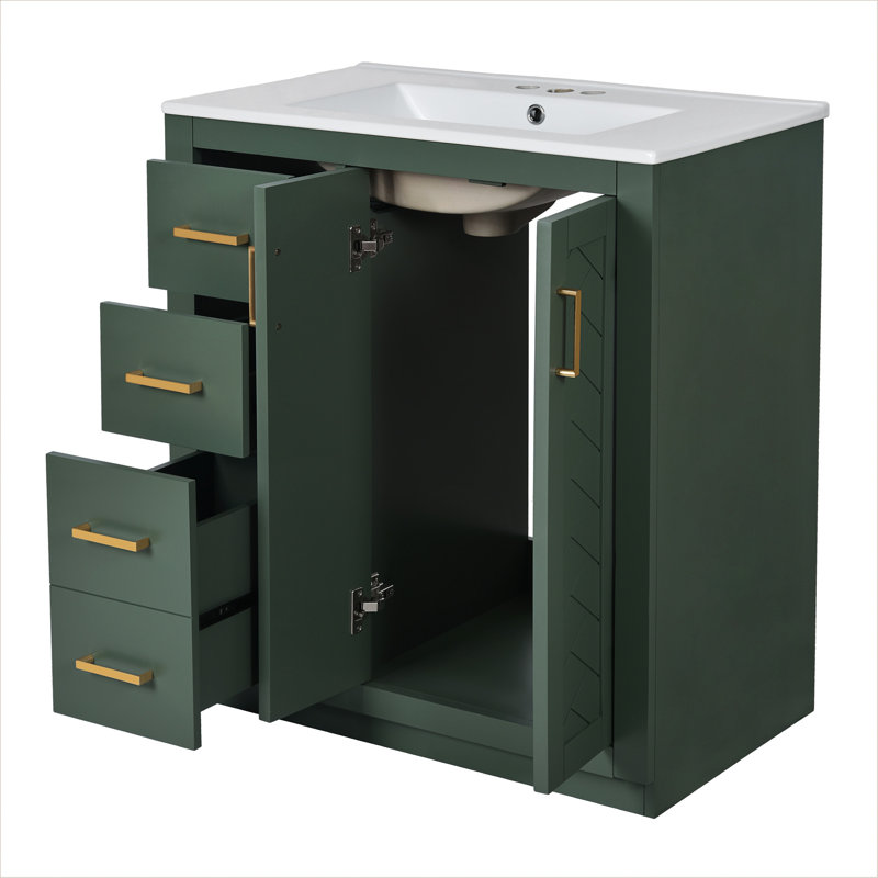 Meuble-lavabo chic avec lavabo en céramique durable et espace de rangement abondant, Vert