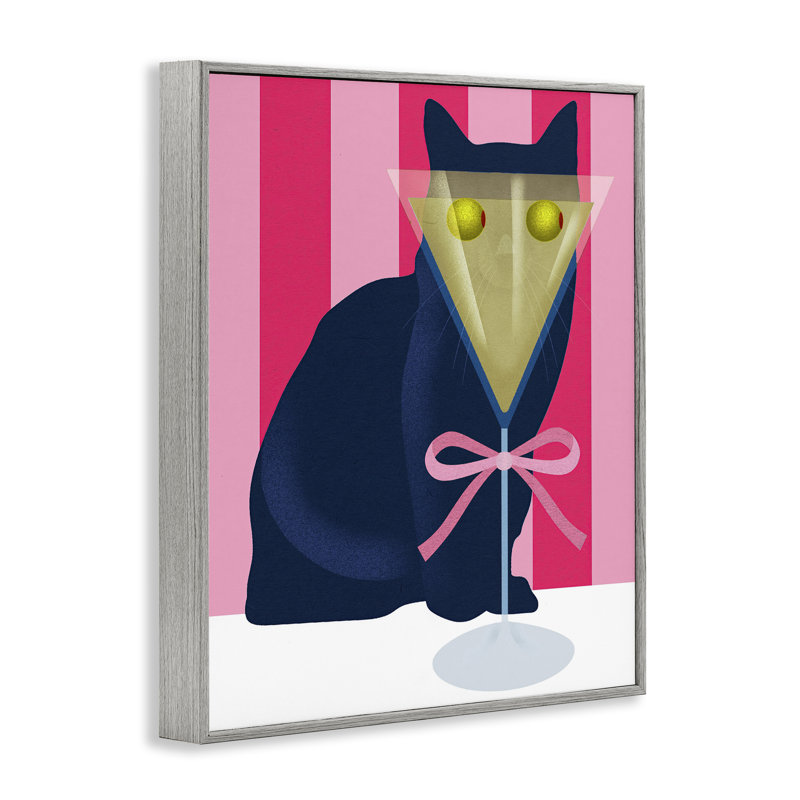 «Cat & Martini on Stripes», estampe numérique, design par Lil 'Rue, Estampe numérique Farmhouse, H 14 po x l 11 po