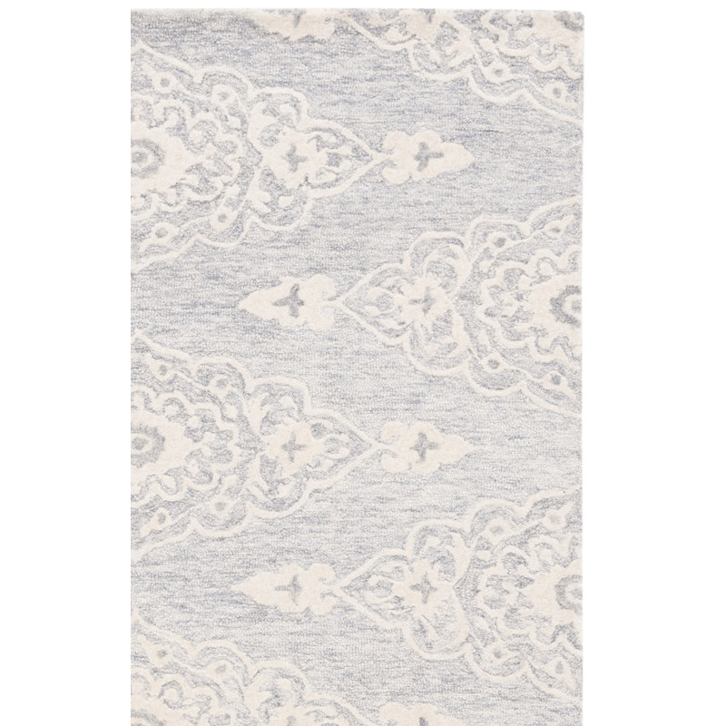 Tapis gris / ivoire en laine et en coton touffeté à la main Demarlis, Tapis de couloir 2 pi 3 po x 9 pi