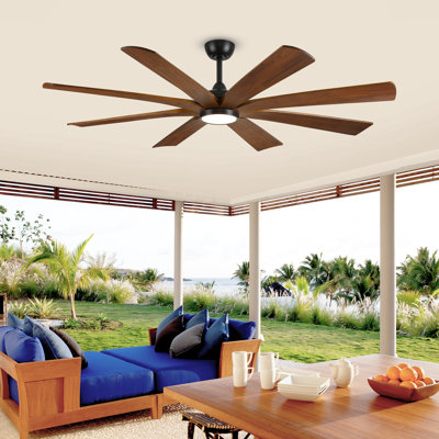 Ventilateur de plafond 65 pales 65 "avec lumière, ventilateur de plafond silencieux en bois massif compatible avec Alexa et Tuya