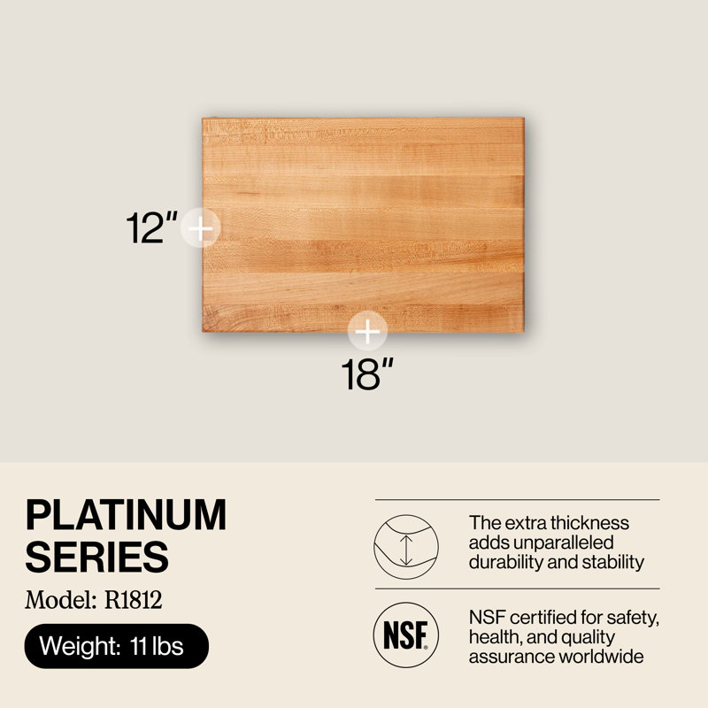 John Boos Platinum Commercial Edge Grain Maple Cutting Board, 18" L x 12" W