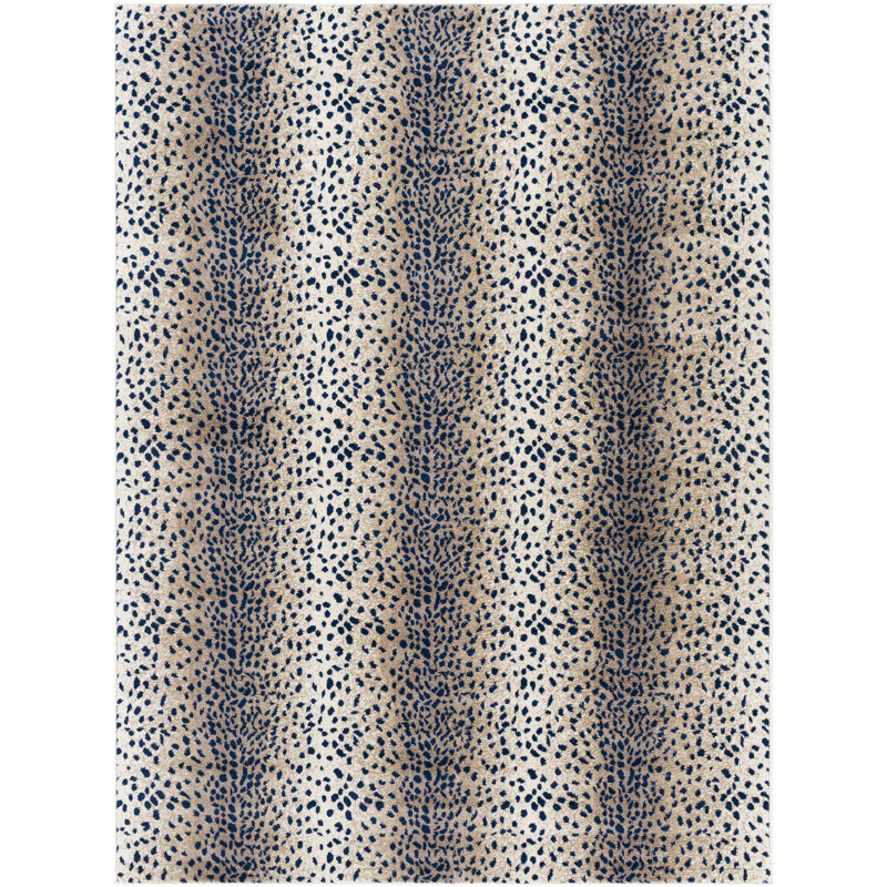 Tapis bleu marine / brun clair tissé à la machine Angelicque, Rectangle 5 pi 3 po x 7 pi 1 po