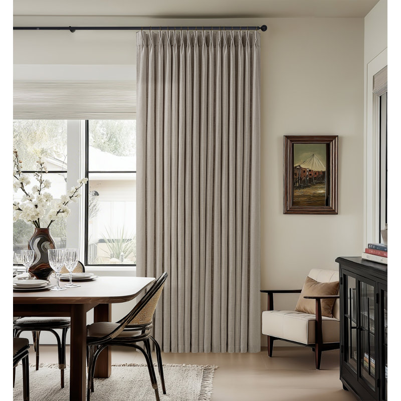 2 Panels （1 Pack） Thick Linen Fabric Memory Trained Pinch Pleated Solid Farmhouse And Modern Rustic Curtains for Dining Living Room bedroom 