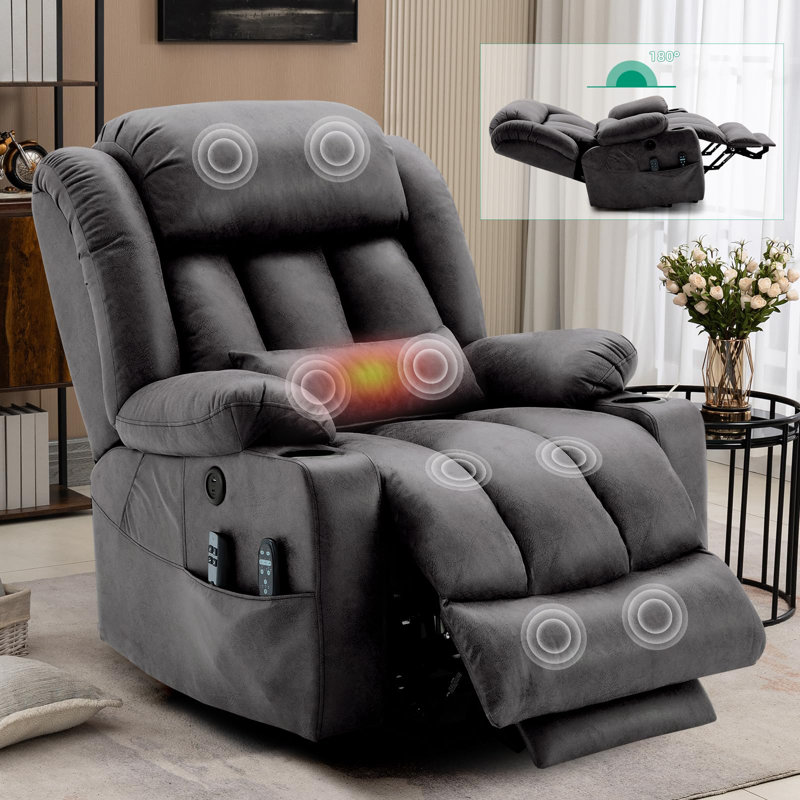 Latitude Run Tall Man Large Dual Motor Power Lift Recliner Chair With Extended Footrest, Oversized Lay Flat Sleeper Electric Recliner W/Heat & Massage, Lumbar Pillow, USB & Type-C Ports