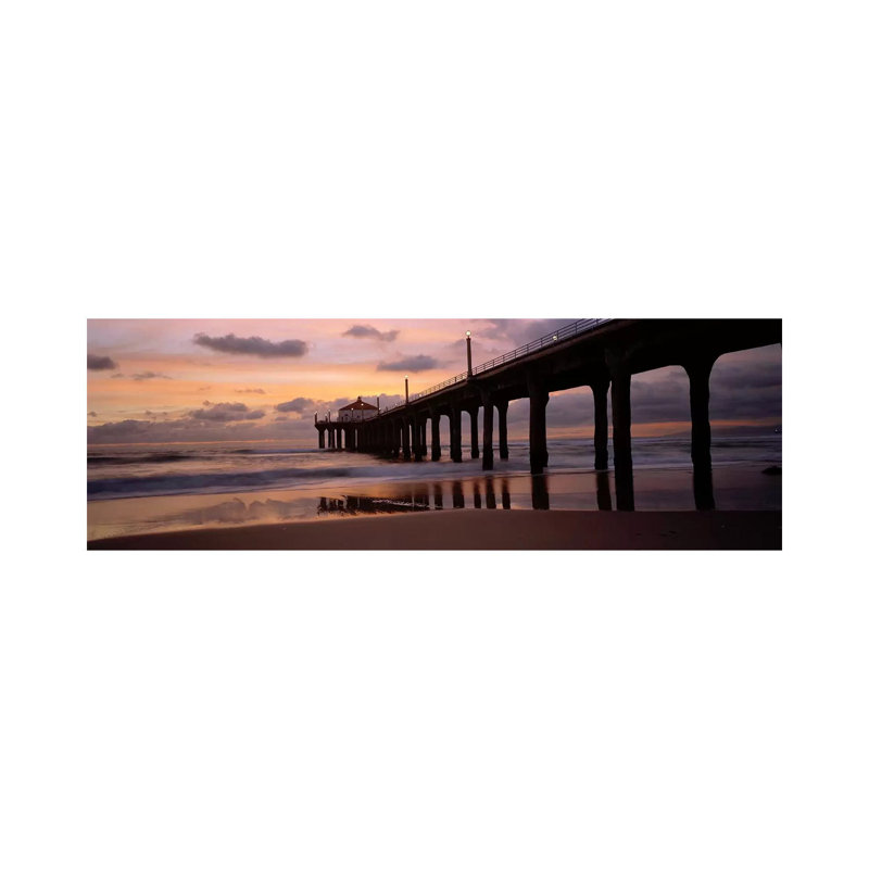 Low Angle View Of A Hut On A Pier, Manhattan Beach Pier, Manhattan Beach, Los Angeles County, California, USA by Panoramic Images - Wrapped Canvas Panoramic Print