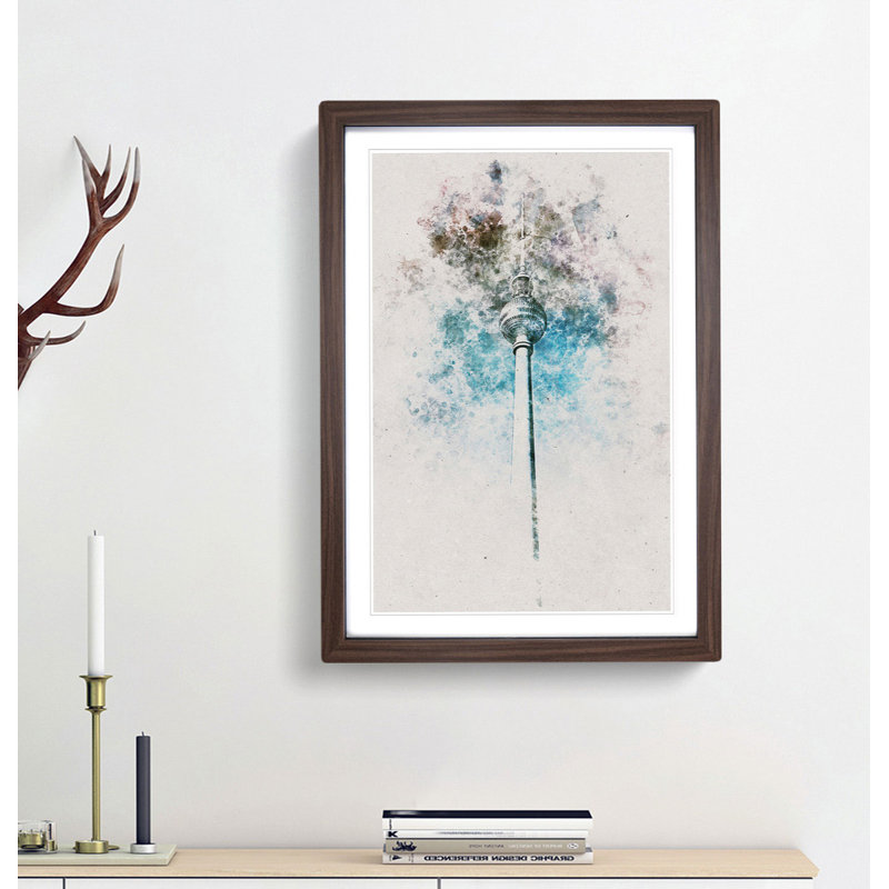 Alexanderplatz In Berlin Watercolour - Framed Print, 33cm H x 24cm W x 2cm D, Walnut Framed