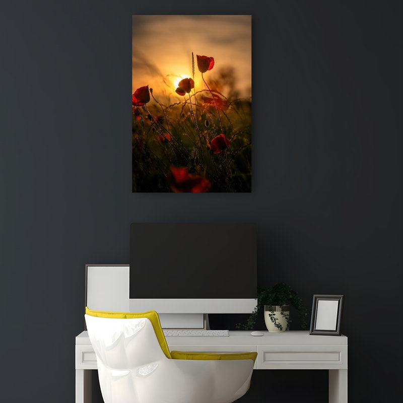 Tranquil Sunset Poppies Peaceful Serene Tranquil Poppy Flower Landscape Wall Art Print 1 Piece Wrapped Canvas Wall Art