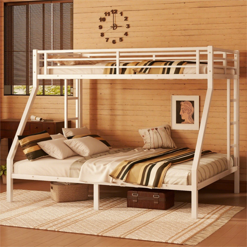 Lit superposé simple au-dessus de grand lit en métal pour adolescents et adultes, Métal blanc