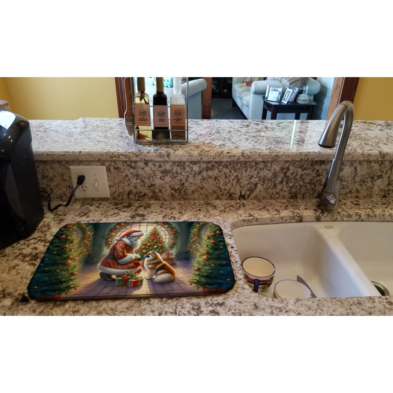 Finnish Spitz and Santa Claus Dish Drying Mat
