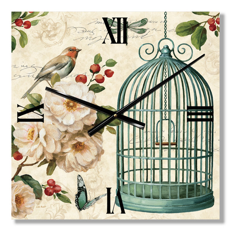 Blue Cottage Bird Birdcage and Apple Blossoms II - Traditional Wall Clock, Small