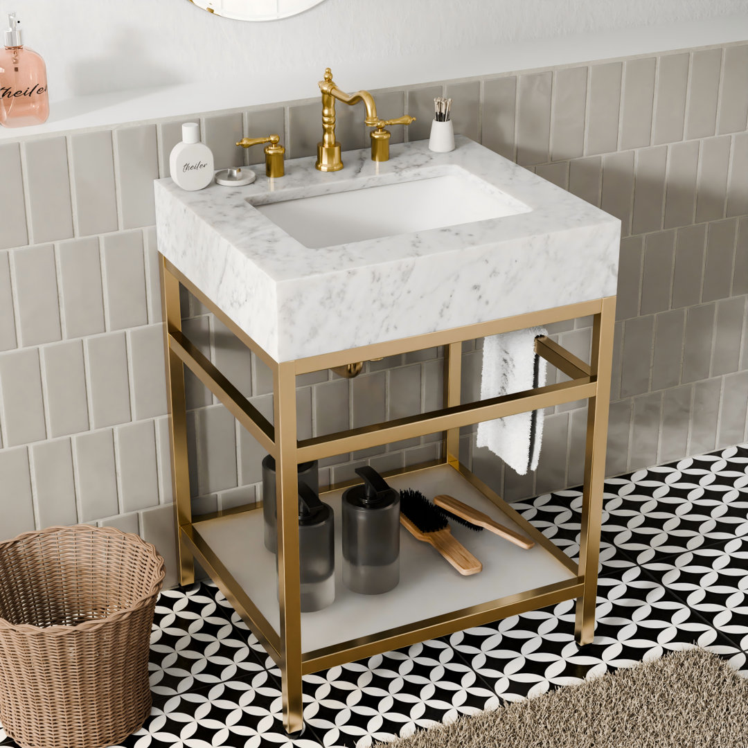 Carrara Marble Theiler Bathroom Vanity with Sink Hokku Designs Base 