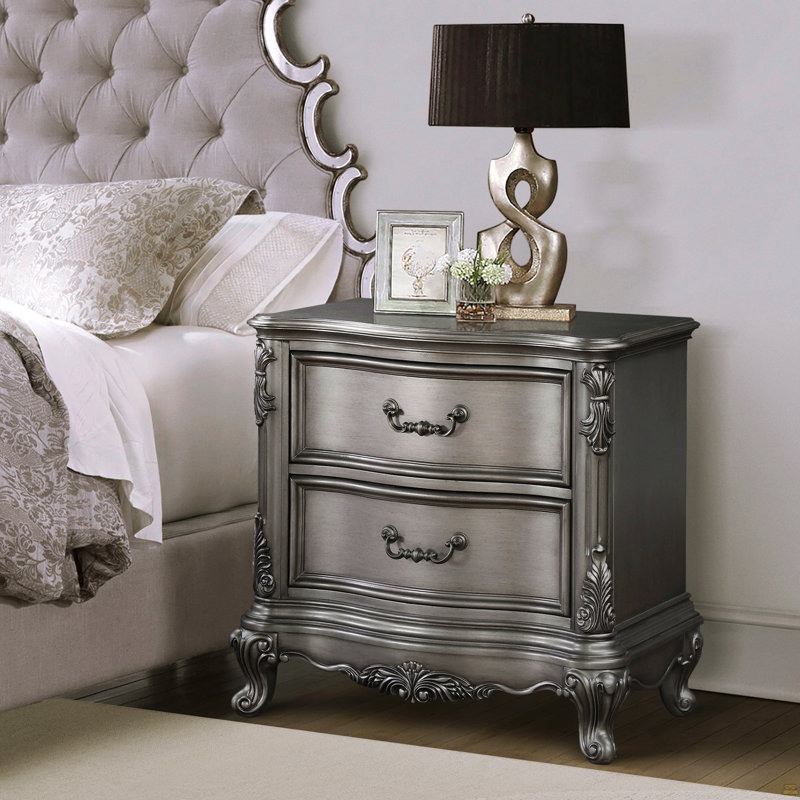 Antique Platinum 2-Drawer Nightstand