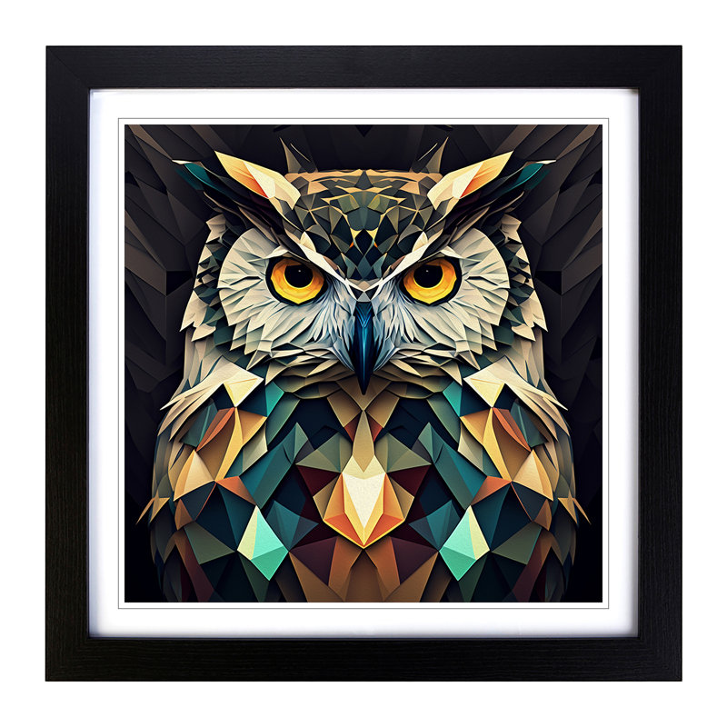 Owl Geometric - Framed Print, Black