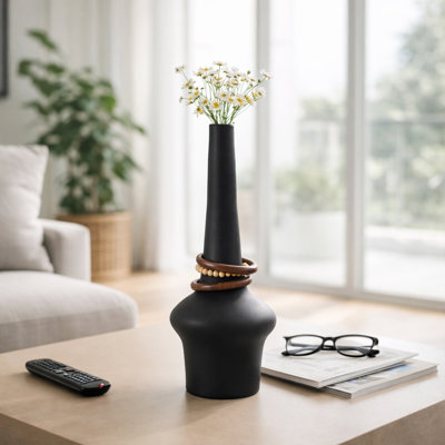 Khasim Vase With Wood Beads, Black