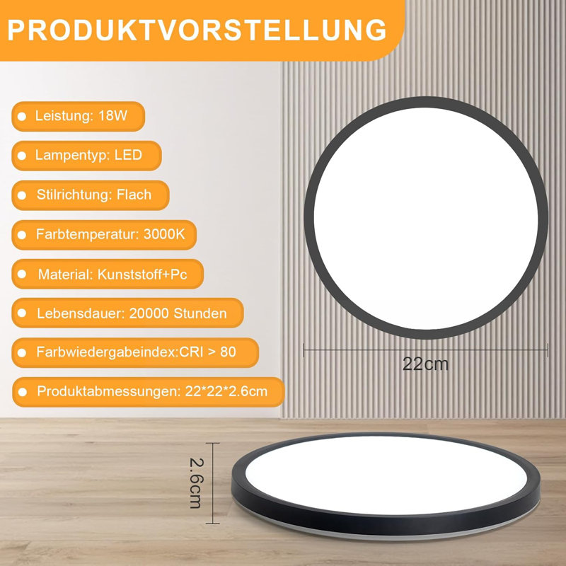 Ceiling lamp LED ceiling light bathroom - bathroom lamp flat 18W rhombus plate hallway lamp kitchen 3000K round kitchen lamp warm white bathroom lamp IP44 for hallway bathroom bedroom