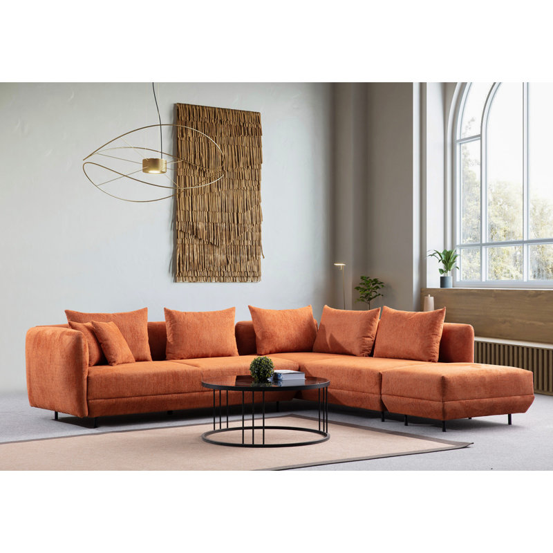 Canapé d’angle, Mélange de polyester orange