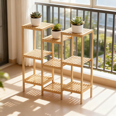 9-Tier Bamboo Plant Stand With Staggered Shelves, Indoor Outdoor Shelving Unit For Plants, Shoes, Storage And Home Decor Display