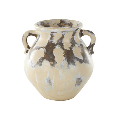 Brinder Ceramic Antique Style Pot Decorative Cream Vase with Curved Handles