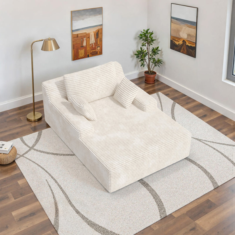 Surdimensionné 51 po Méridienne d'intérieur en velours côtelé avec 2 coussins pour la lecture du salon - beige