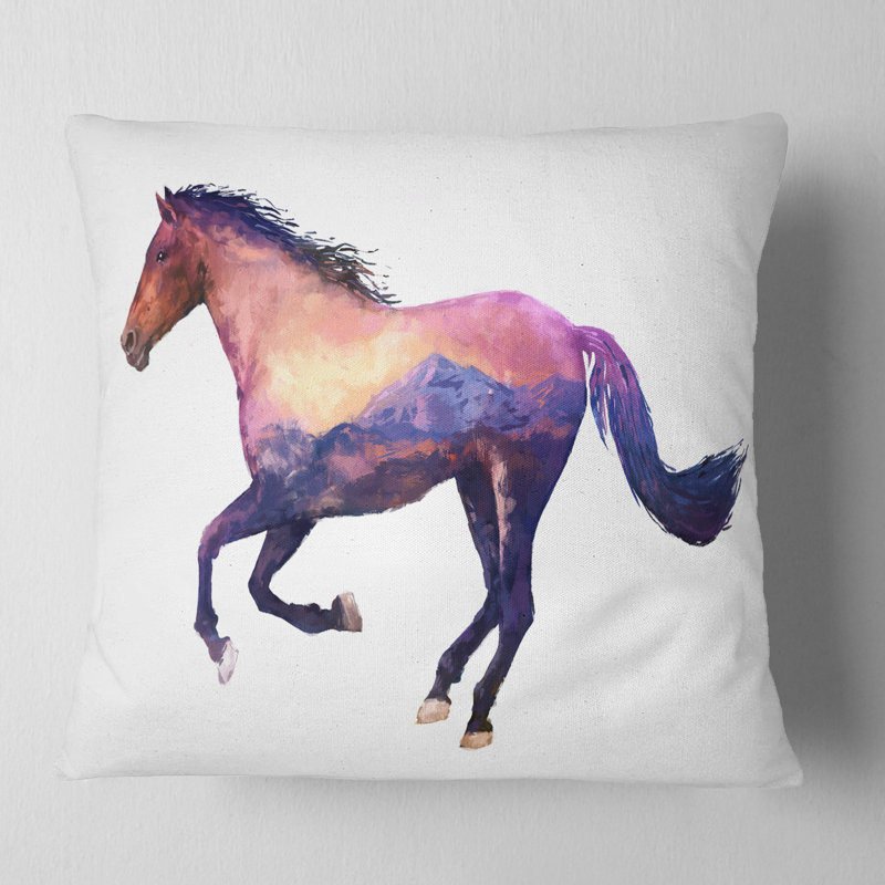 Horse Double Exposure - Coussin imprimé animal, 18 po x 18 po, Coussin décoratif