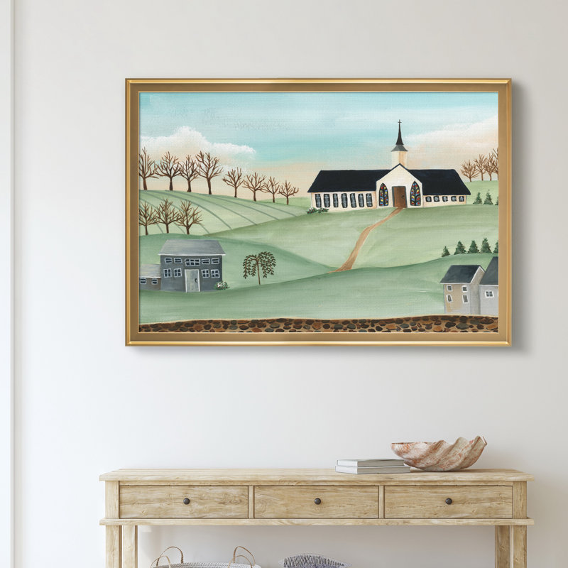 Folk Church Scene II - reproduction de cadre photo, Doré, H 30,5 po x l 42,5 po x P 1,5 po