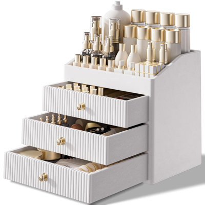 Cosmetic Organizer,Luxury Make Up Organizer With 3 Shelf Drawers,Large Capacity Makeup Organizers,(White)