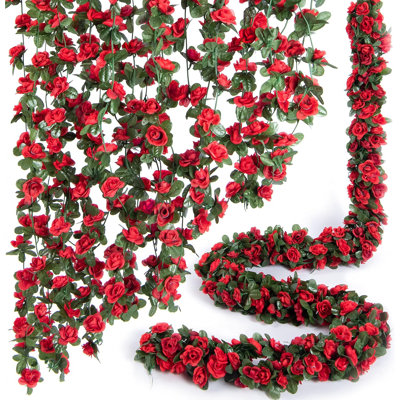 8 pièces guirlande de fleurs, fleurs de vignes roses artificielles avec feuilles vertes, fausses vignes suspendues pour anniversaire de mariage