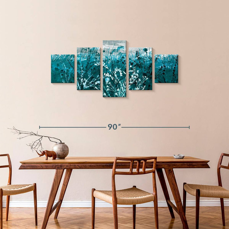 Teal Landscape Foliage, 34" H x 74" W