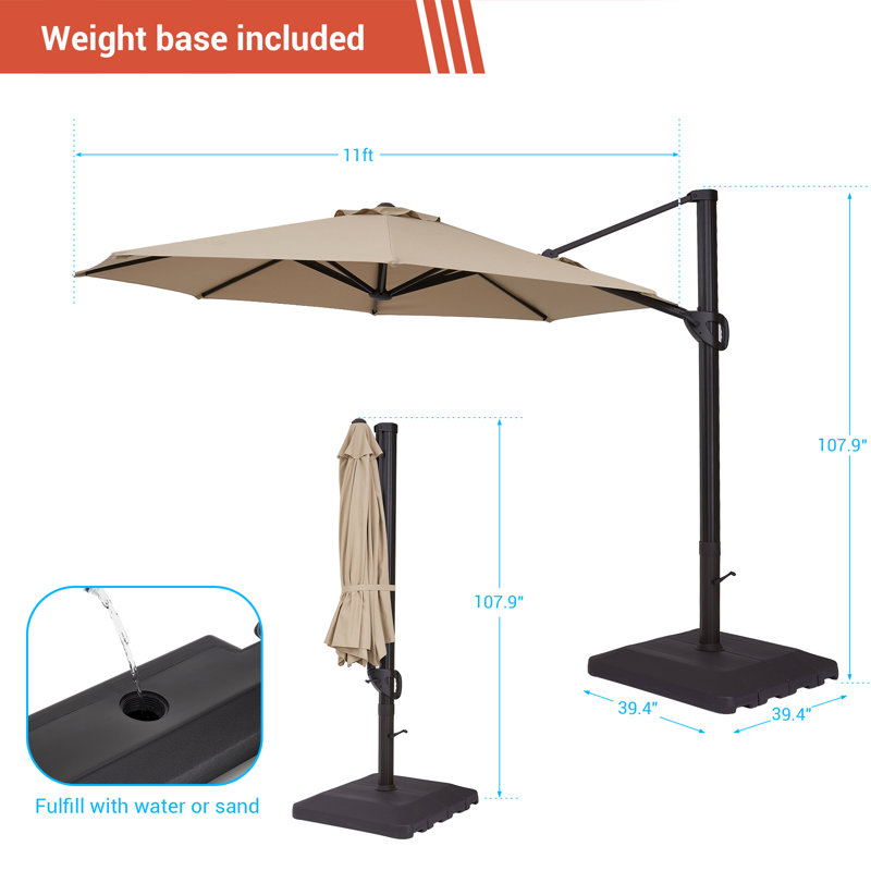 Parasol en porte-à-faux 132 "avec base Deairah, Beige