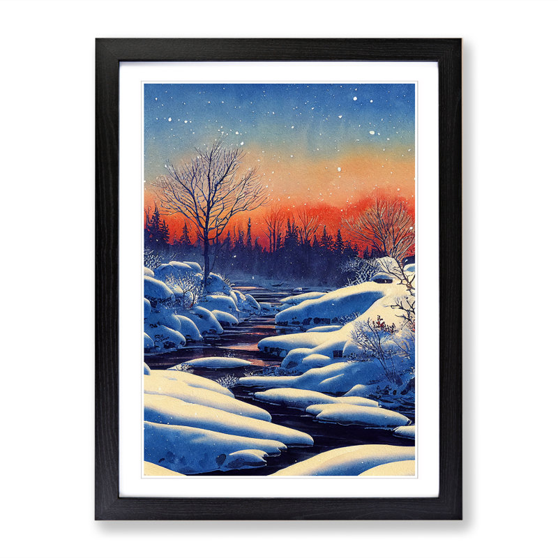 Watercolour Winter Forest Vol.4 - Single Picture Frame Print, 64cm H x 46cm W x 2cm D, Black