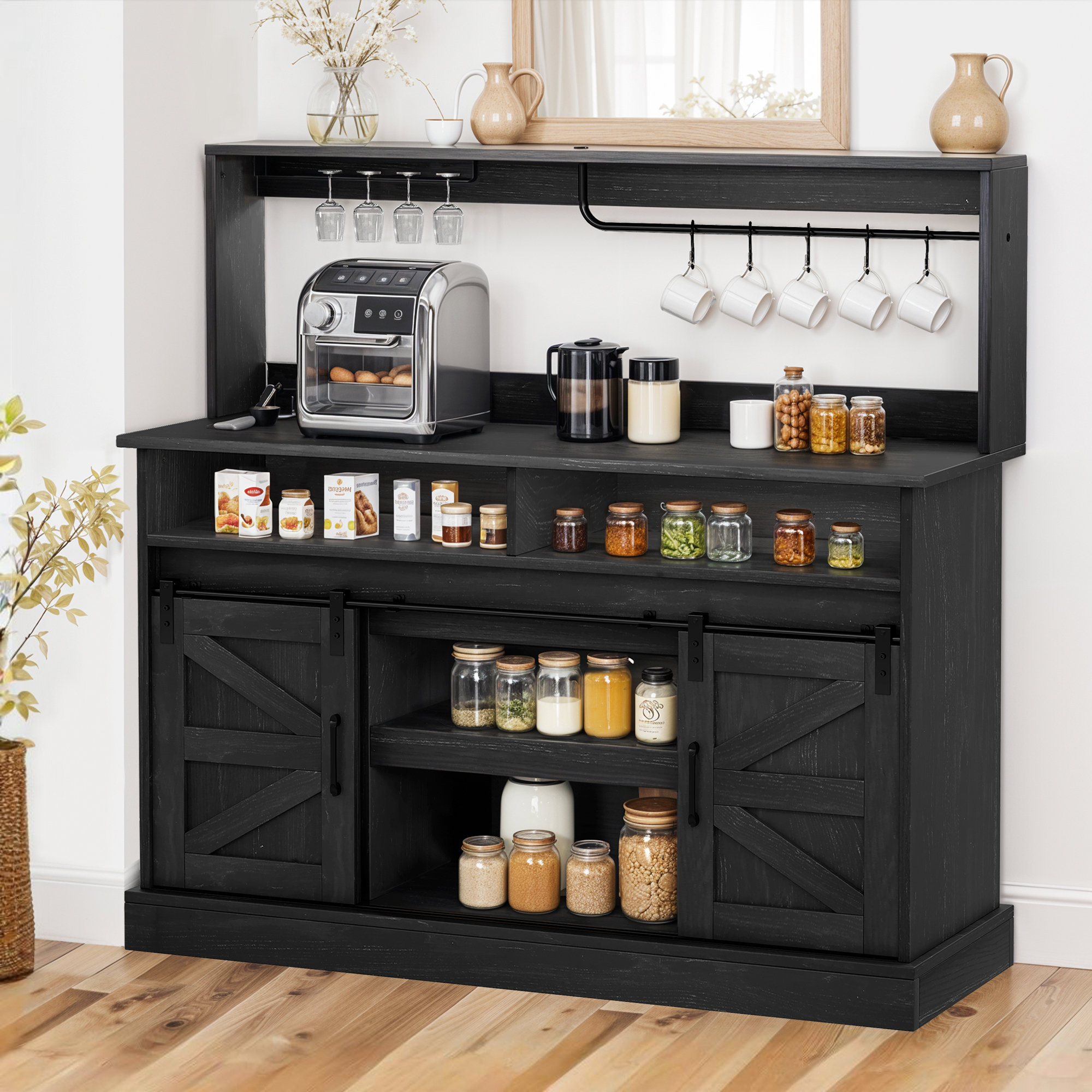 Gracie Oaks Piter 51.9'' Bar Cabinet Sideboard Cabinet Buffet Coffee ...