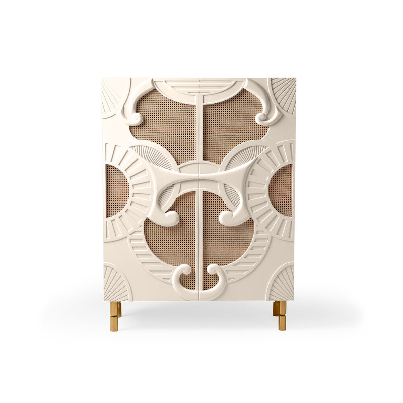 Traje De Luces 47'' Bar Cabinet, Taupe/Polished Brass