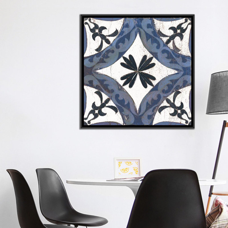« i », reproduction d’art sur toile Indigo & Cream Series: Downtown, H 18 po x l 18 po x P 1,5 po, Toile avec cadre noir