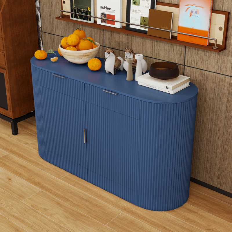Buffet en bois avec tablettes et tiroirs de rangement, Marine
