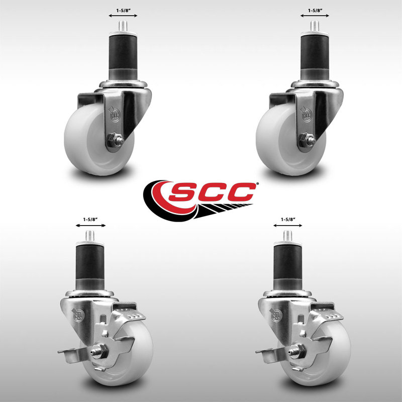 3 Inch SS Nylon Swivel 1-5/8 Inch Expanding Stem Caster Set with Brake SCC