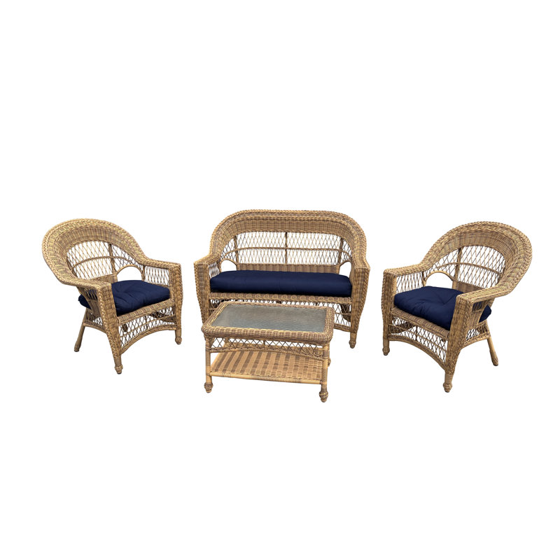 Ensemble de conversation avec coussins Sunbrella Camacho, Sunbrella bleu marine, Naturel
