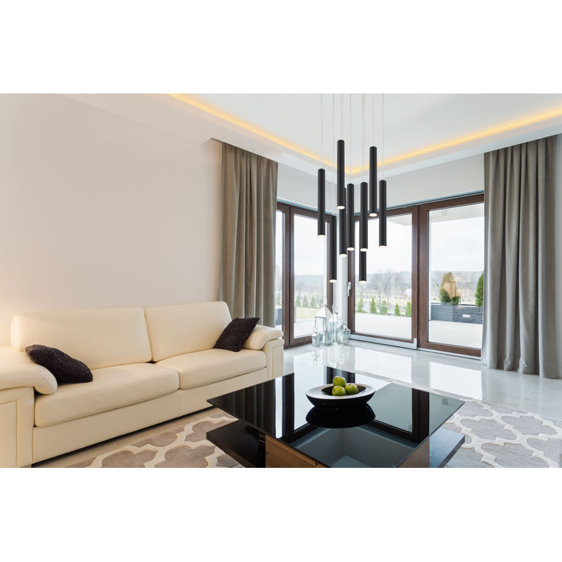 Luminaire suspendu cylindrique à 9 lumières DEL Bowning, Noir mat